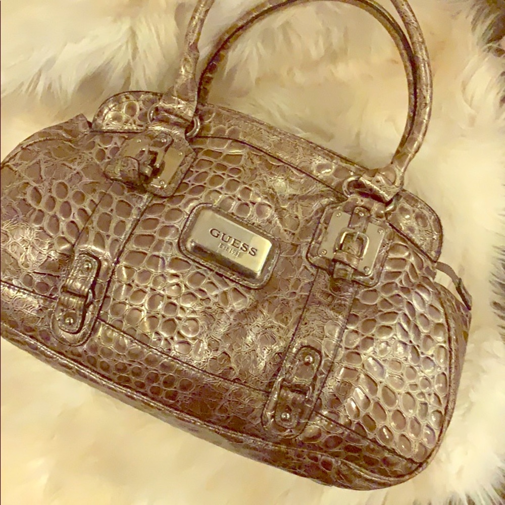 GUESS large faux alligator silver-toned tote